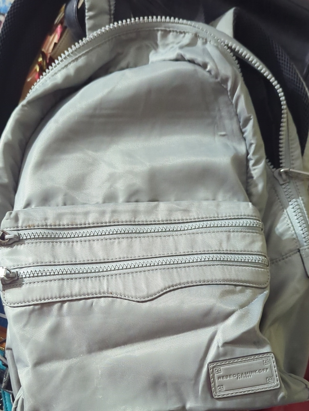 Rebecca Minkoff Light Gray Nylon Mini Backpack with Dual Front Zips